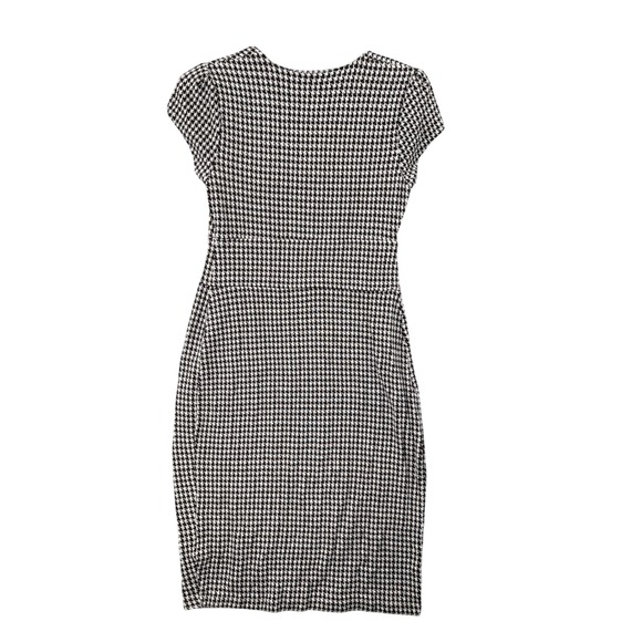 Banana Republic Brown Houndstooth Sheath Dress V-Neck Stretch Cap Sleeve Size M - Picture 2 of 8